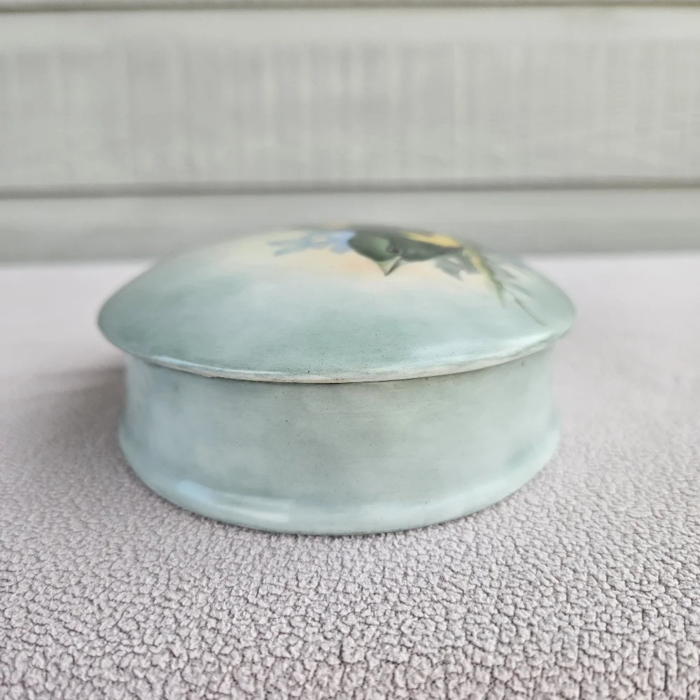 VTG Handpainted Ceramic Jewelry Trinket Box Bird Baltimore Oriole Oval 7